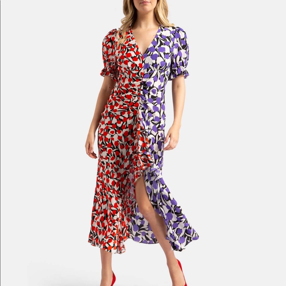 RIXO London Ariel Red Purple 80s Tulip Dress XS
